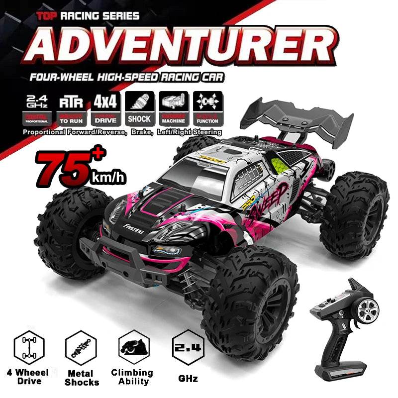 RC High-Speed 1:16 4WD Brushless Remote Control Monster Truck - 75KM/H Off-Road Adventure with LED Lights for Boys - ToylandEU