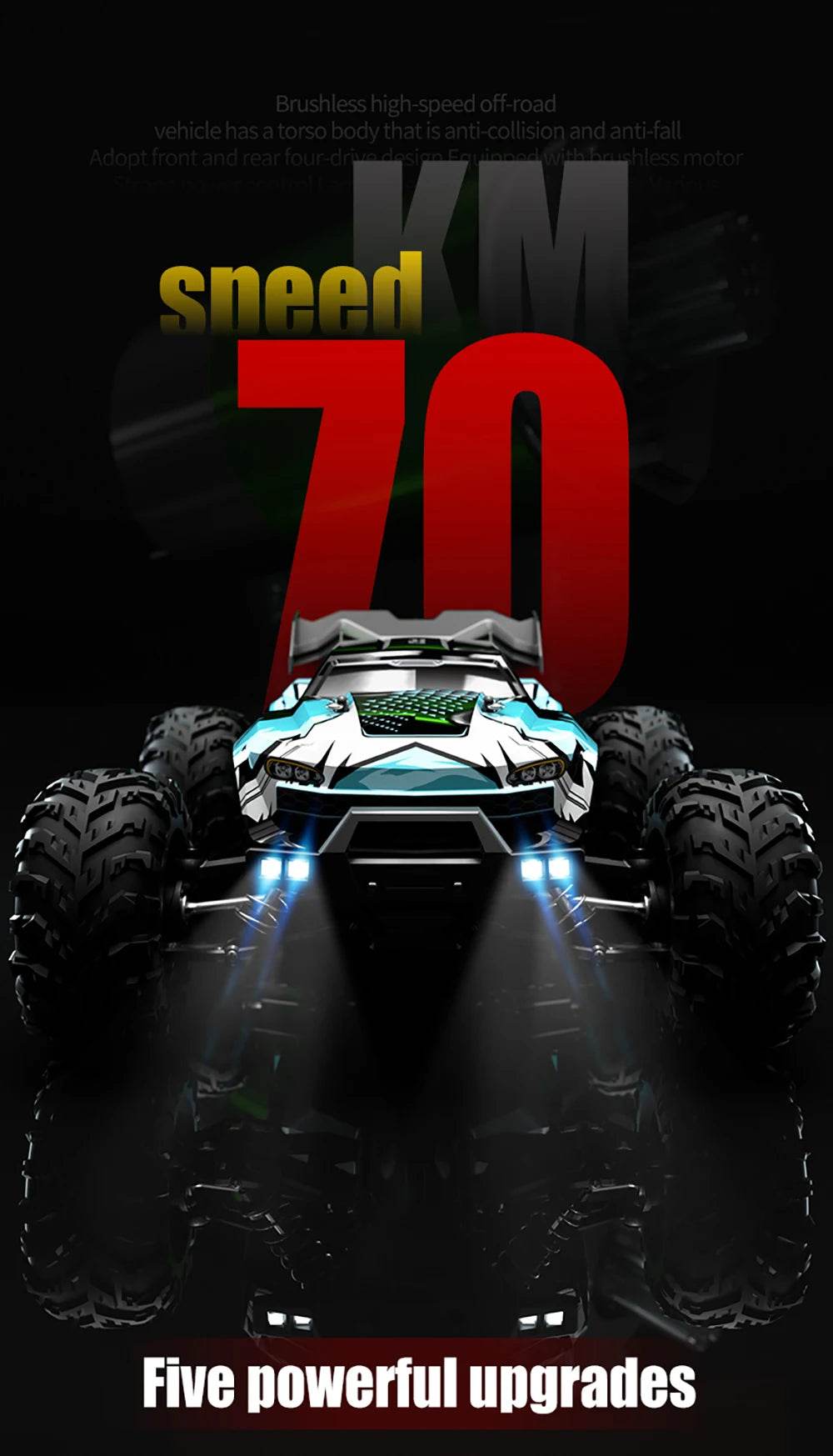 RC High-Speed 1:16 4WD Brushless Remote Control Monster Truck - 75KM/H Off-Road Adventure with LED Lights for Boys - ToylandEU