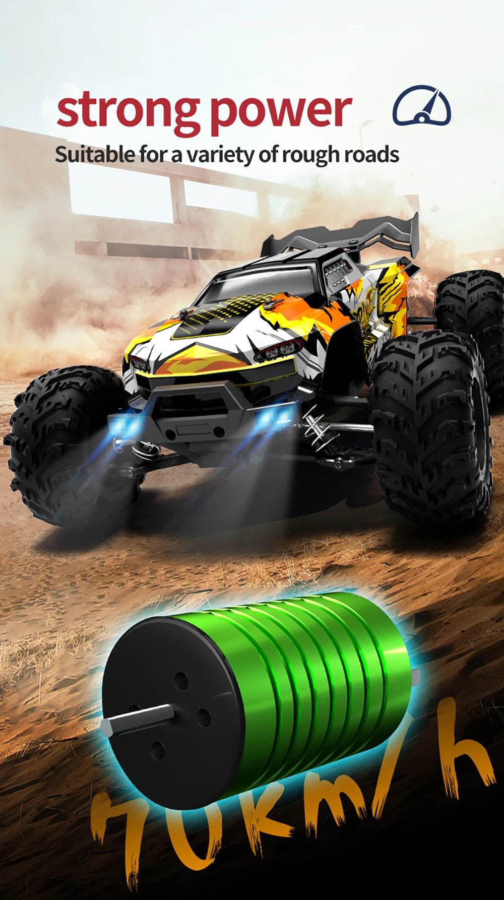 RC High-Speed 1:16 4WD Brushless Remote Control Monster Truck - 75KM/H Off-Road Adventure with LED Lights for Boys - ToylandEU