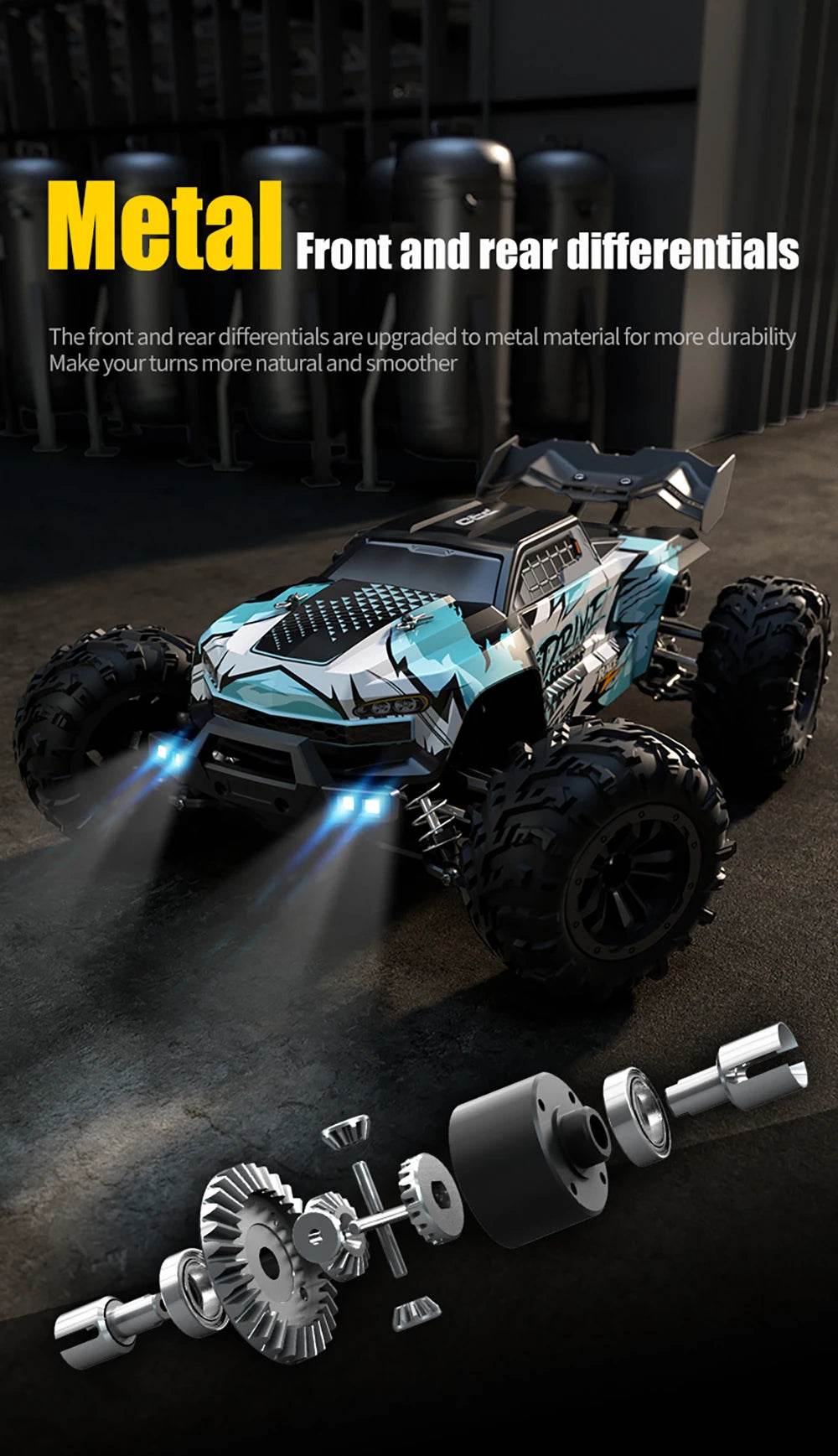 RC High-Speed 1:16 4WD Brushless Remote Control Monster Truck - 75KM/H Off-Road Adventure with LED Lights for Boys - ToylandEU