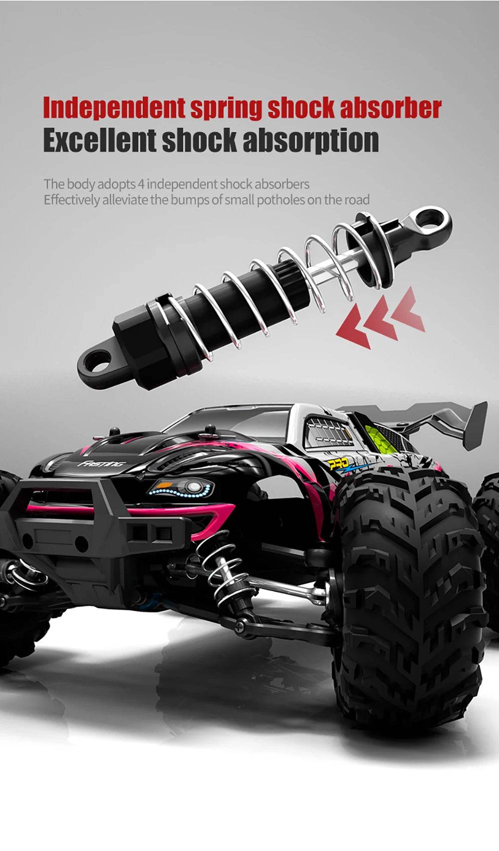 RC High-Speed 1:16 4WD Brushless Remote Control Monster Truck - 75KM/H Off-Road Adventure with LED Lights for Boys - ToylandEU