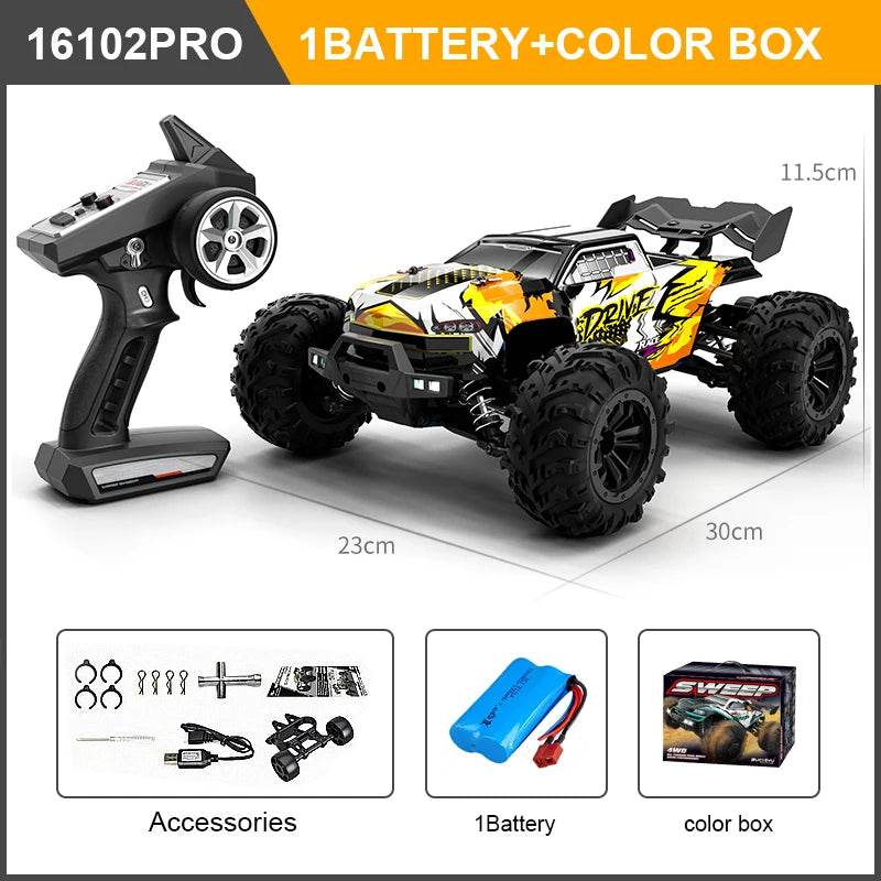 RC High-Speed 1:16 4WD Brushless Remote Control Monster Truck - 75KM/H Off-Road Adventure with LED Lights for Boys - ToylandEU