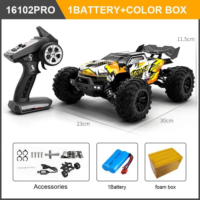 RC High-Speed 1:16 4WD Brushless Remote Control Monster Truck - 75KM/H Off-Road Adventure with LED Lights for Boys - ToylandEU