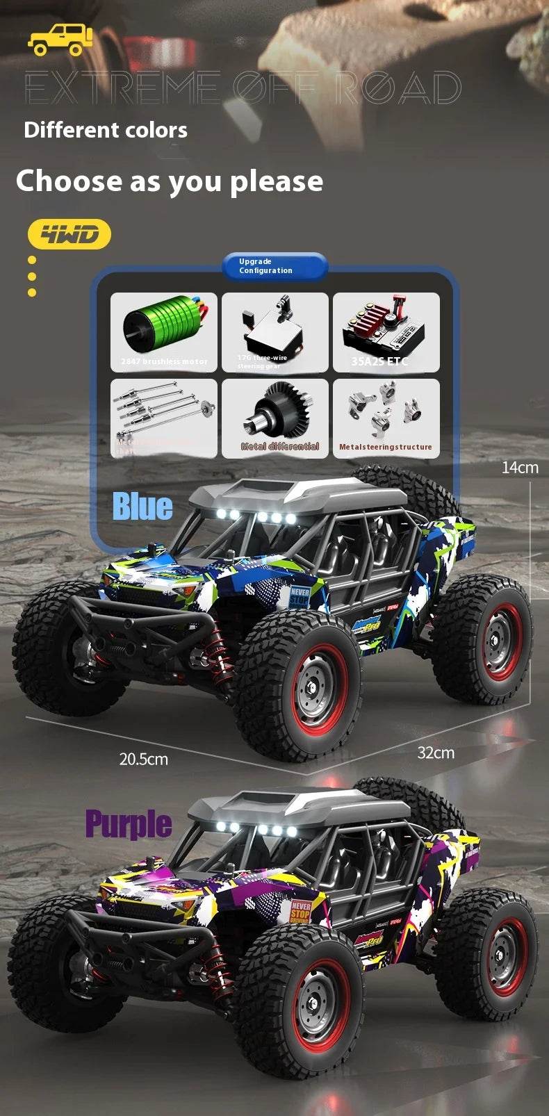 RC High-Speed 1/16 Scale Brushless Electric RC Off-Road Car for Kids and Boys - ToylandEU