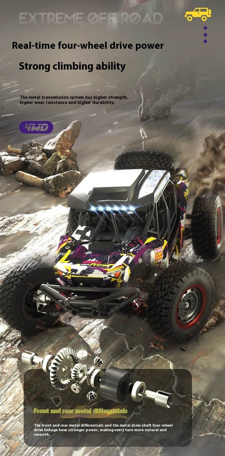 RC High-Speed 1/16 Scale Brushless Electric RC Off-Road Car for Kids and Boys - ToylandEU