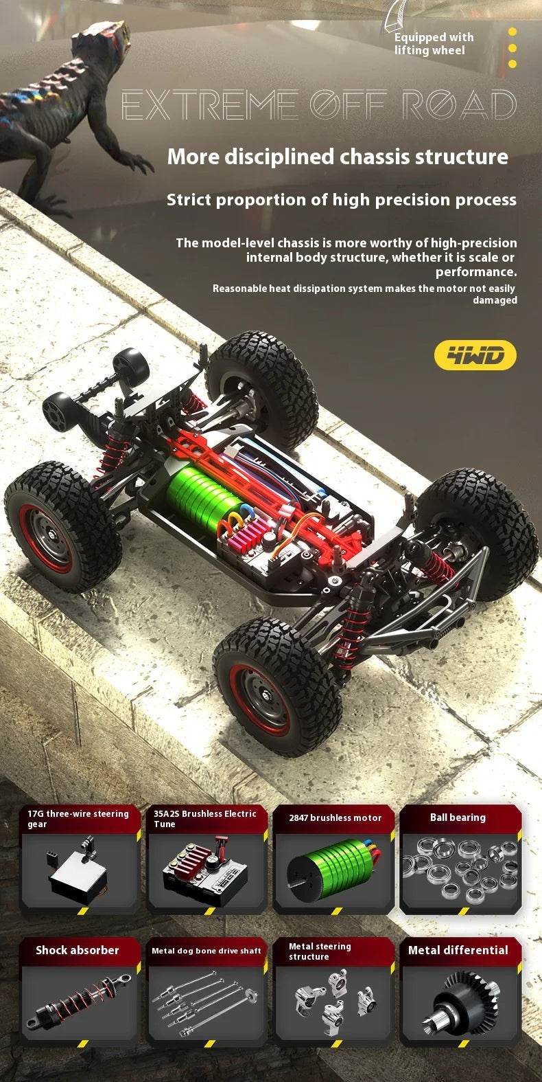 RC High-Speed 1/16 Scale Brushless Electric RC Off-Road Car for Kids and Boys - ToylandEU