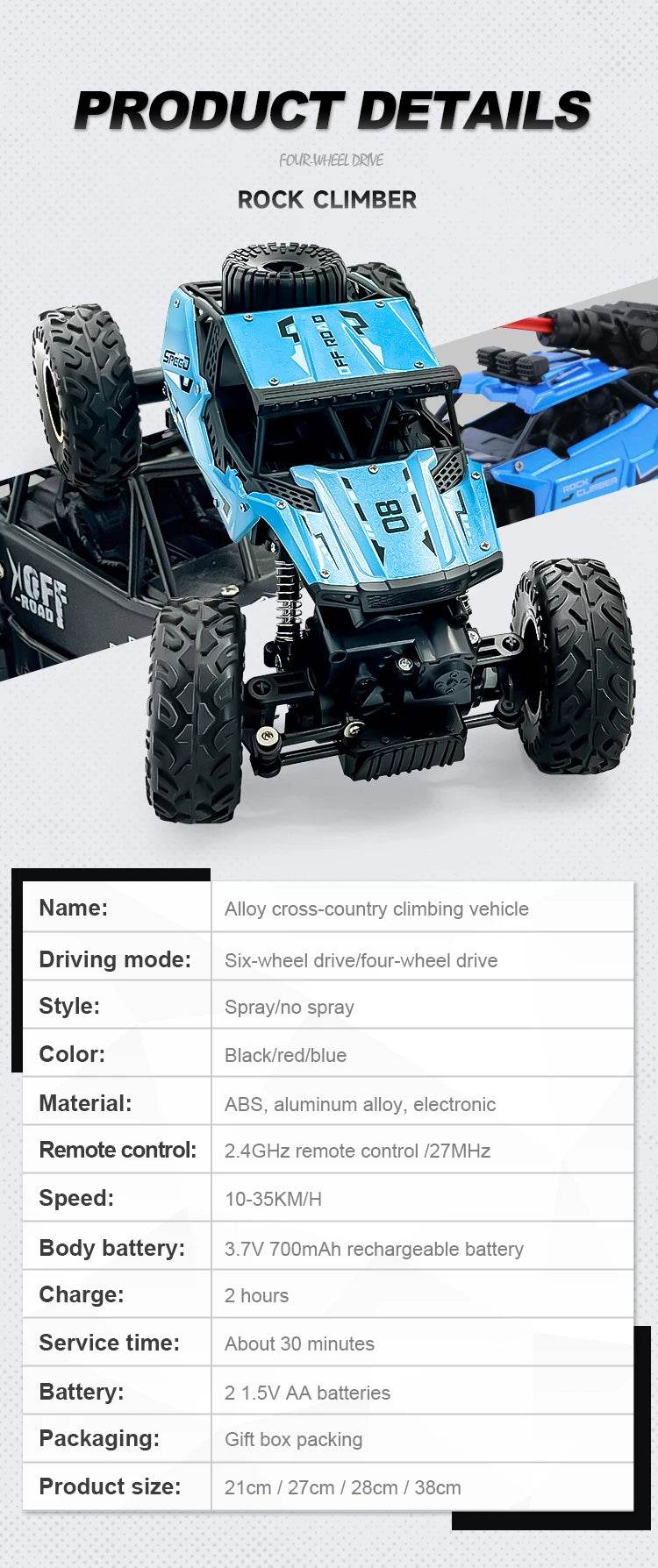 RC High-Speed 2.4G Alloy Off-Road RC Car with Lights and Rechargeable Battery - ToylandEU