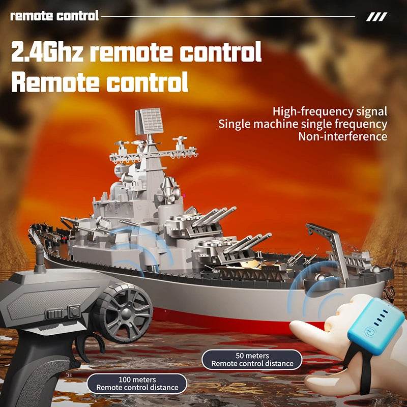 RC High-Speed 2.4G Remote Control Battleship with Dual Motors and Lights - ToylandEU