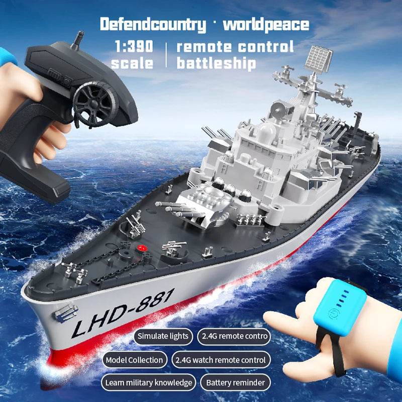 RC High-Speed 2.4G Remote Control Battleship with Dual Motors and Lights - ToylandEU
