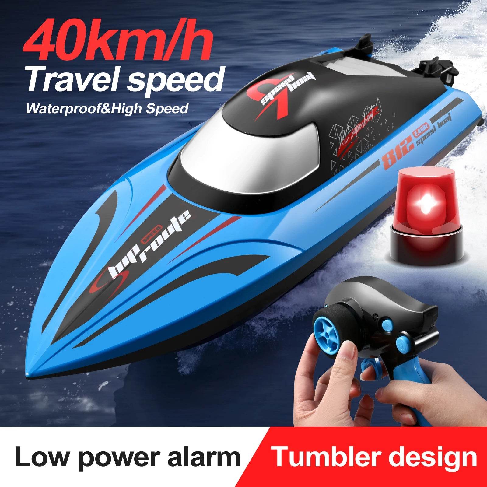 RC High-Speed 40 Km/h RC Boat with Dual Motors - Waterproof Remote Control Speedboat for Ages 14+ - ToylandEU