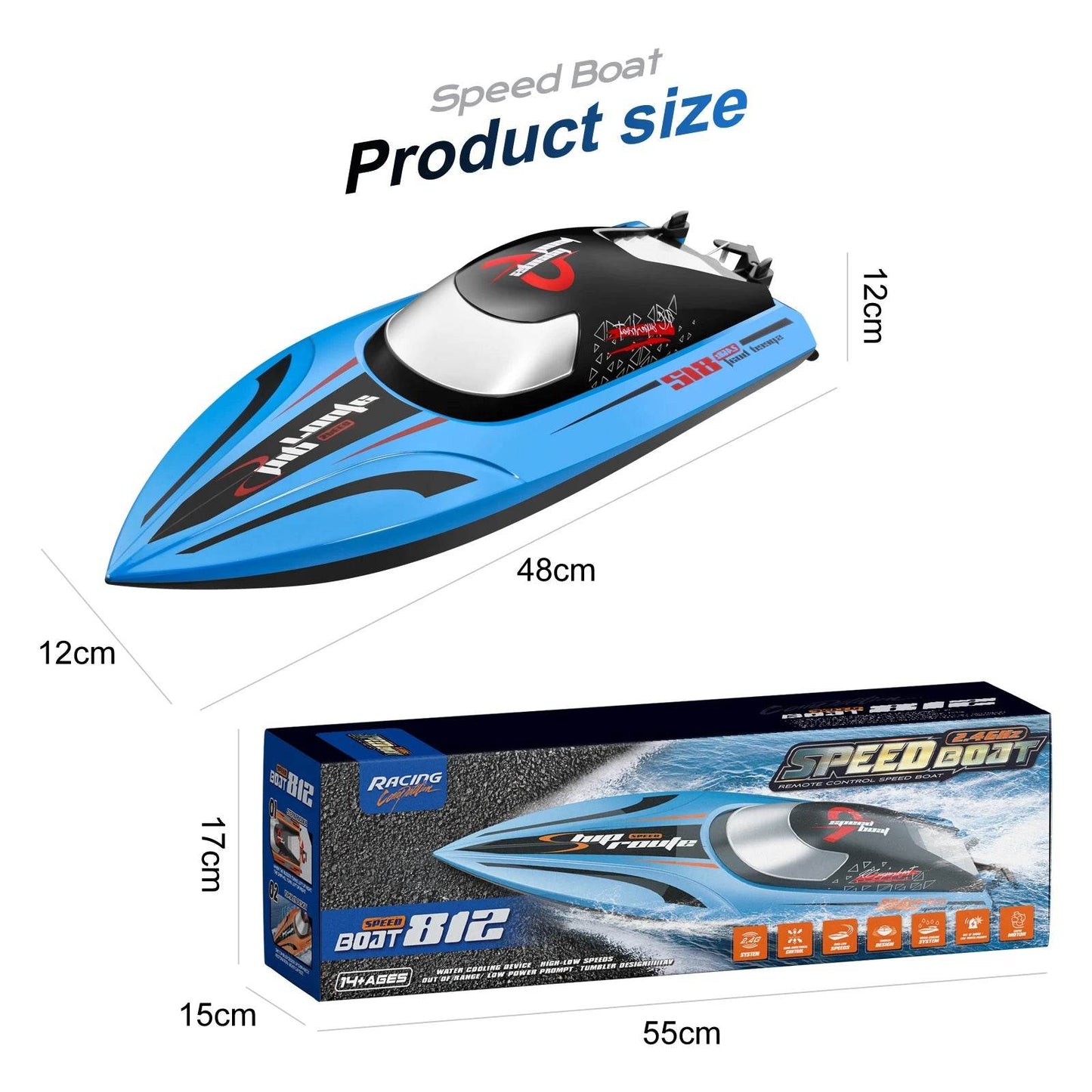 RC High-Speed 40 Km/h RC Boat with Dual Motors - Waterproof Remote Control Speedboat for Ages 14+ - ToylandEU