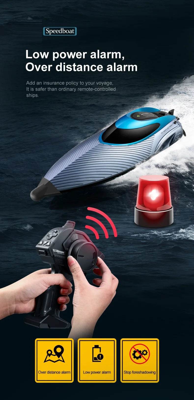 RC High-Speed 45KM/H Remote-Controlled RC Boat for Kids - 36cm Rechargeable Water Racer - ToylandEU