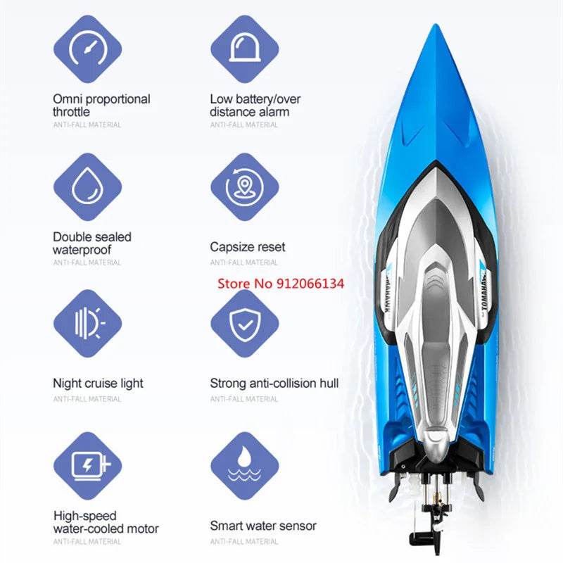 RC High-Speed 70KM/H RC Racing Boat - Double-Layer Waterproof Remote Control Yacht with Capsize Reset & Water Cooling System, 50CM Oversized Design - ToylandEU
