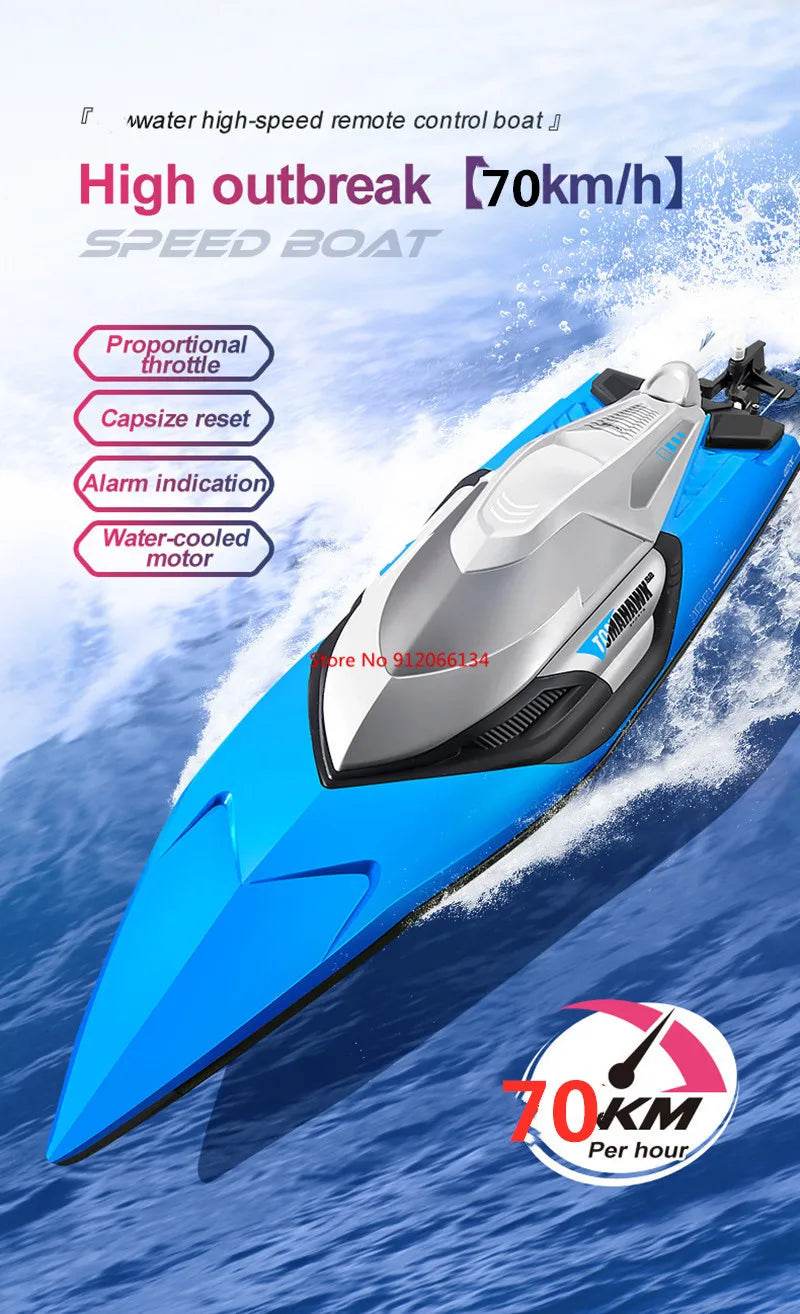 RC High-Speed 70KM/H RC Racing Boat - Double-Layer Waterproof Remote Control Yacht with Capsize Reset & Water Cooling System, 50CM Oversized Design - ToylandEU