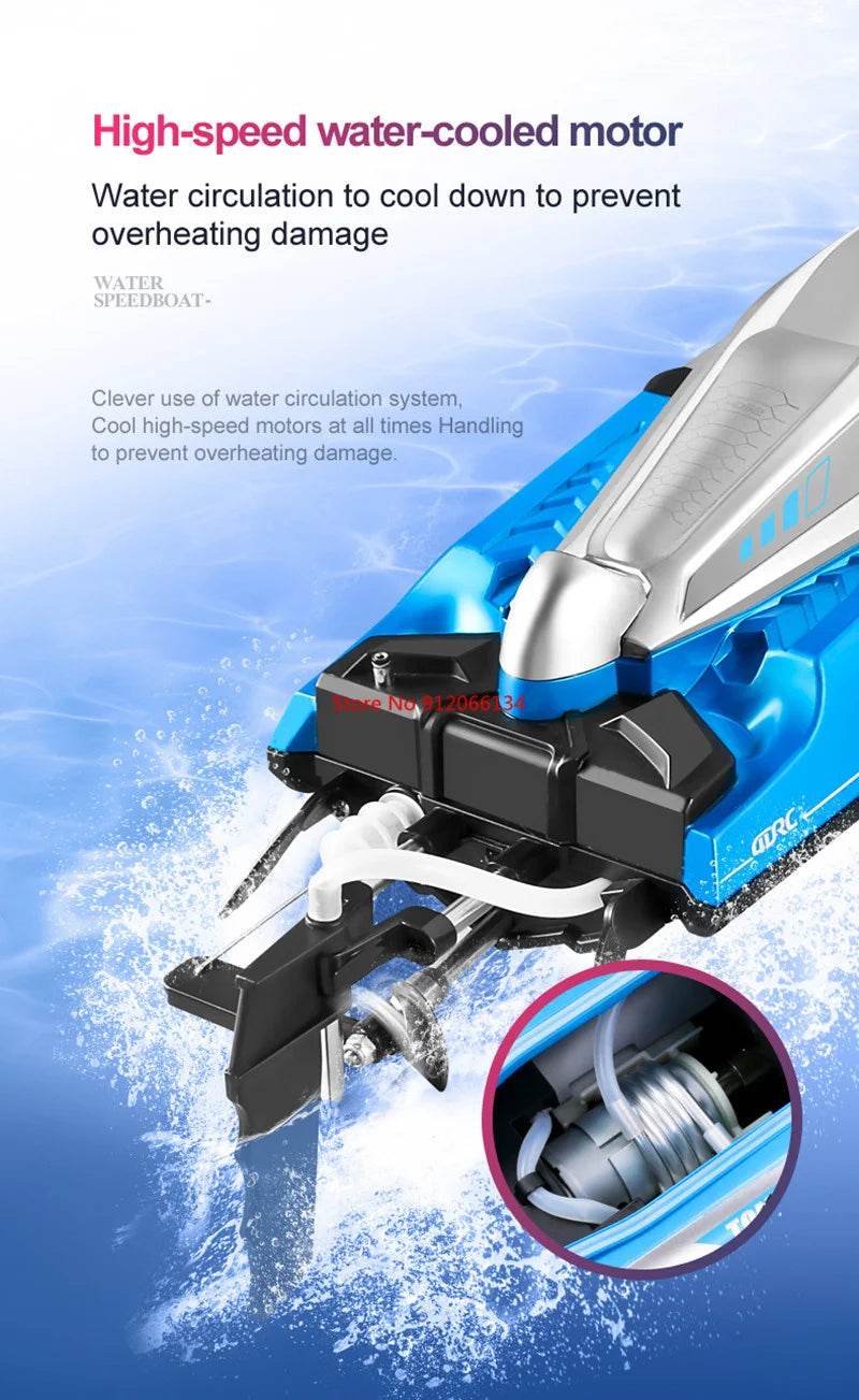 RC High-Speed 70KM/H RC Racing Boat - Double-Layer Waterproof Remote Control Yacht with Capsize Reset & Water Cooling System, 50CM Oversized Design - ToylandEU