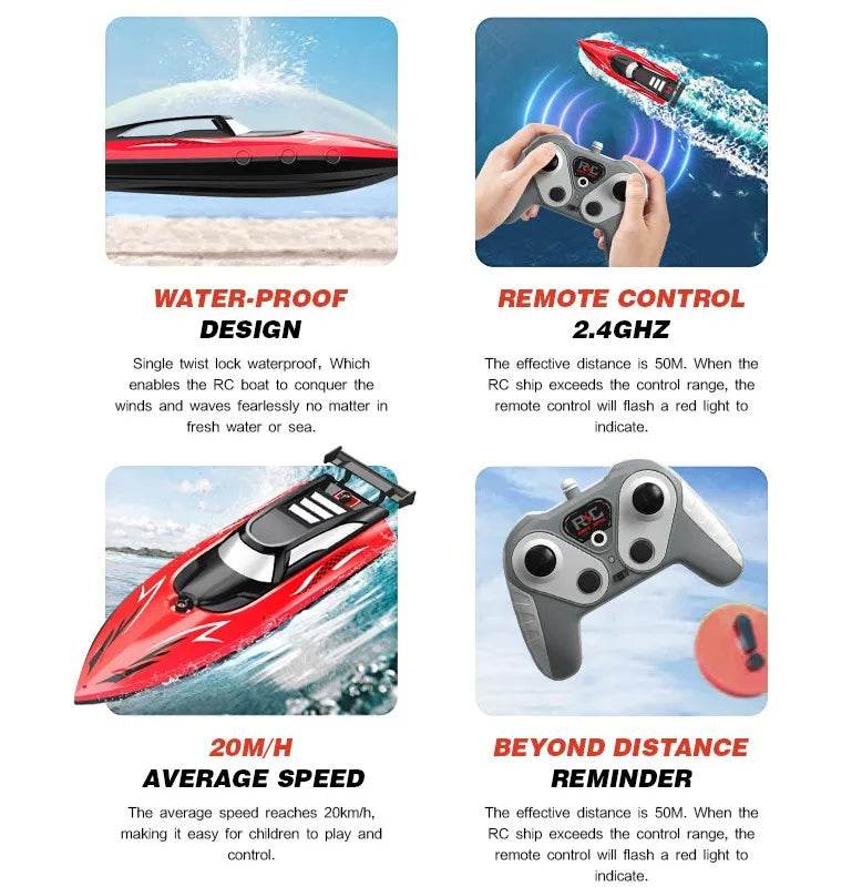 RC High-Speed Electric Remote Control Boat with 2.4G Technology - Double Spiral Pulp Design - ToylandEU