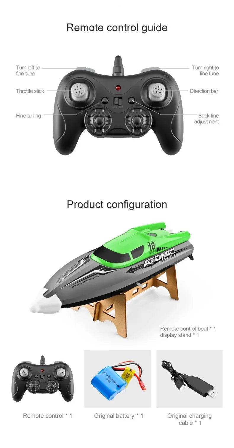 RC High-Speed Electric Remote-Controlled Racing Boat with Cooling Feature and Fishnet Pull Design - ToylandEU