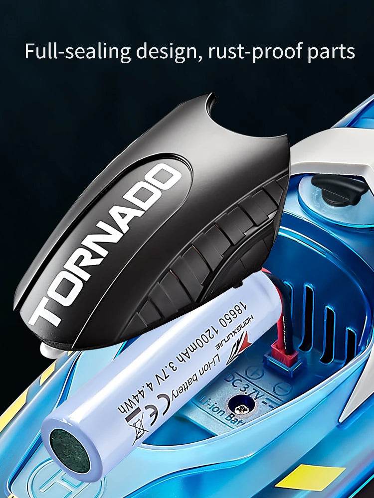 RC High-Speed RC Speedboat with LED Lights - Rechargeable, Waterproof Fun for Kids - 2-Hour Endurance Outdoor Toy - ToylandEU