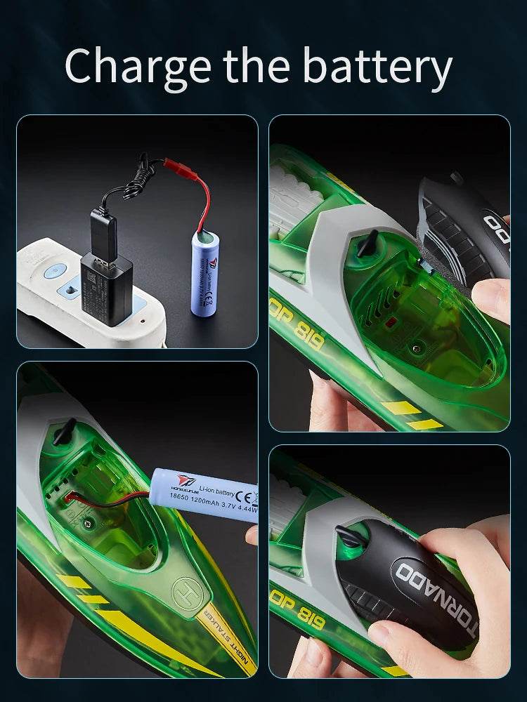 RC High-Speed RC Speedboat with LED Lights - Rechargeable, Waterproof Fun for Kids - 2-Hour Endurance Outdoor Toy - ToylandEU