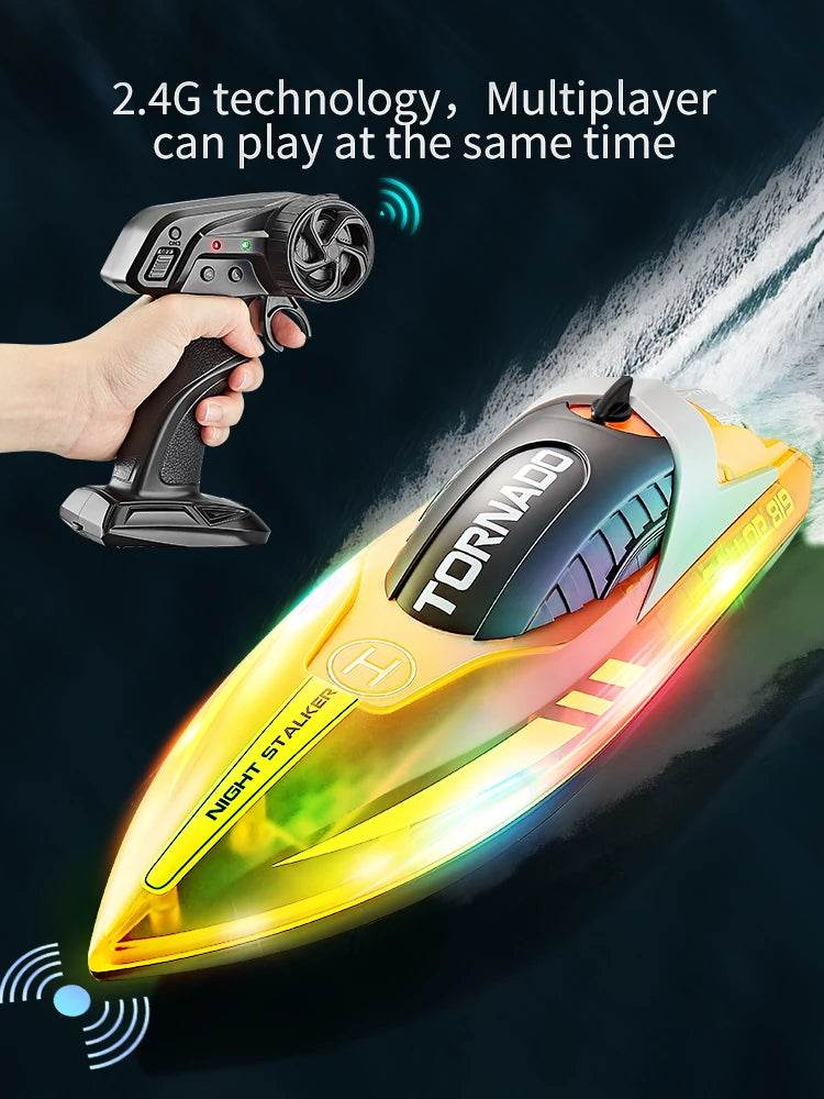 RC High-Speed Remote Control RC Speedboat with LED Lights - Rechargeable, Waterproof & 2-Hour Endurance for Kids Outdoor Fun - ToylandEU