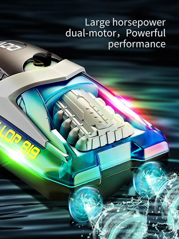 RC High-Speed Remote Control RC Speedboat with LED Lights - Rechargeable, Waterproof & 2-Hour Endurance for Kids Outdoor Fun - ToylandEU