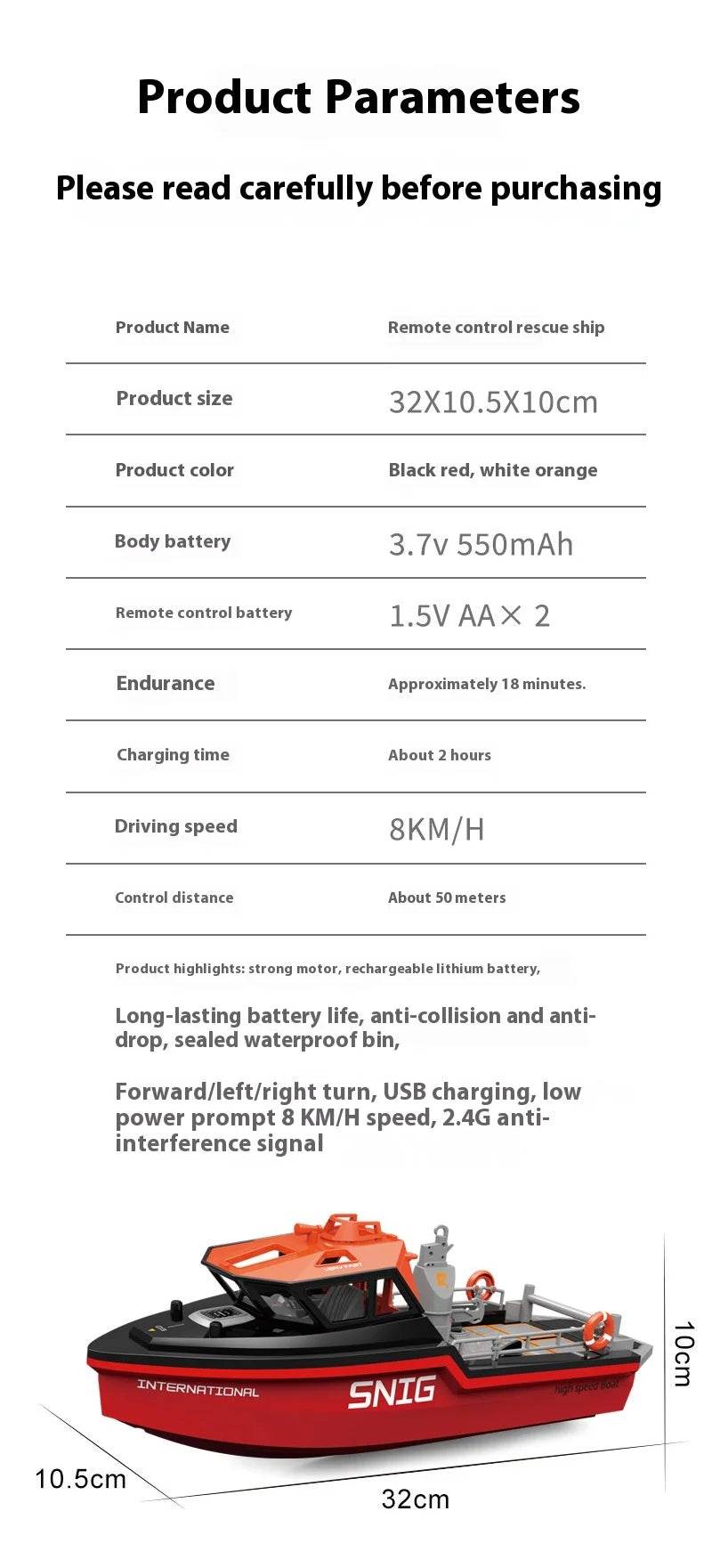 RC High-Speed Remote Control Rescue Tugboat 694 - 2.4G Wireless Brushless RC Toy for Kids' Gifts - ToylandEU