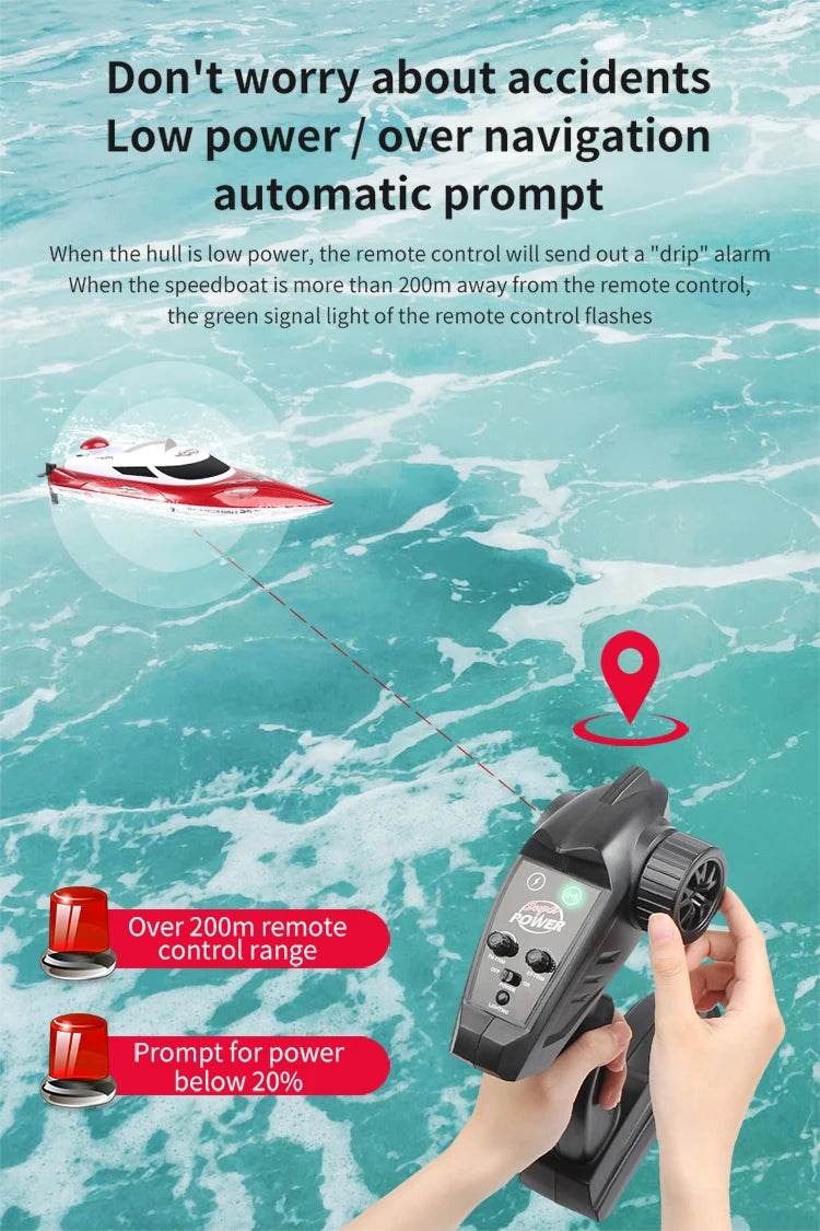 RC High-Speed Remote Control Speedboat with Night Light and Capsize Reset - Ideal Gift for Kids (Model HJ806) - ToylandEU