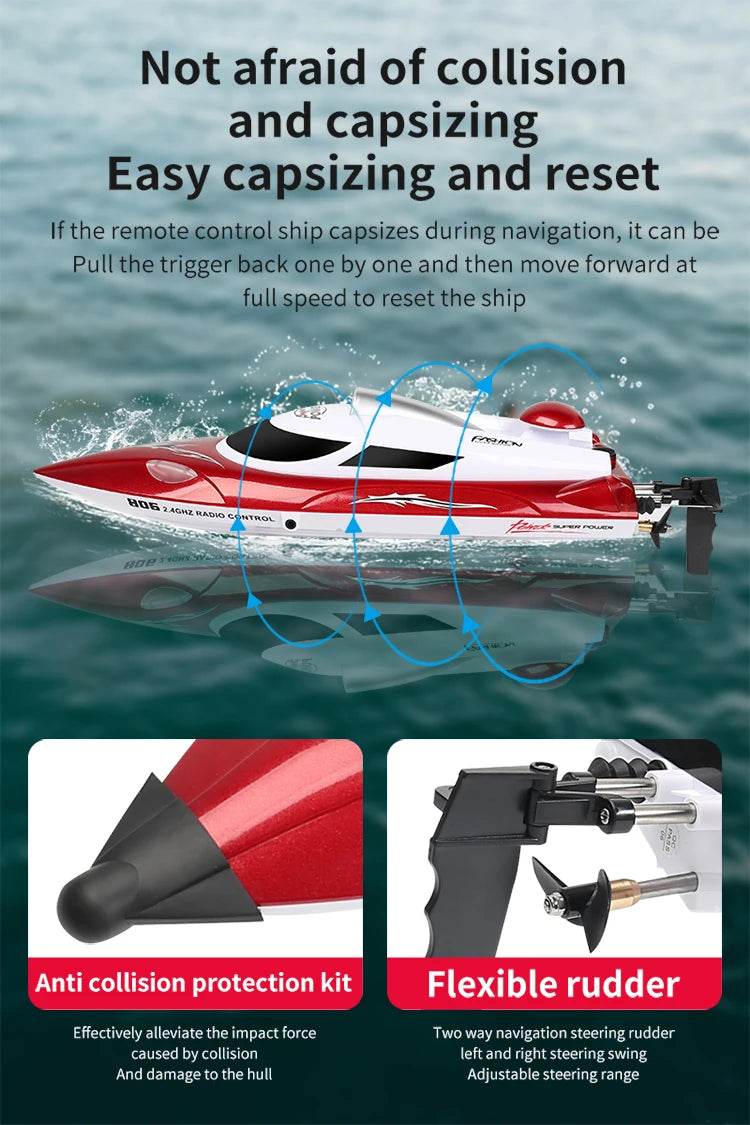 RC High-Speed Remote Control Speedboat with Night Light and Capsize Reset - Ideal Gift for Kids (Model HJ806) - ToylandEU