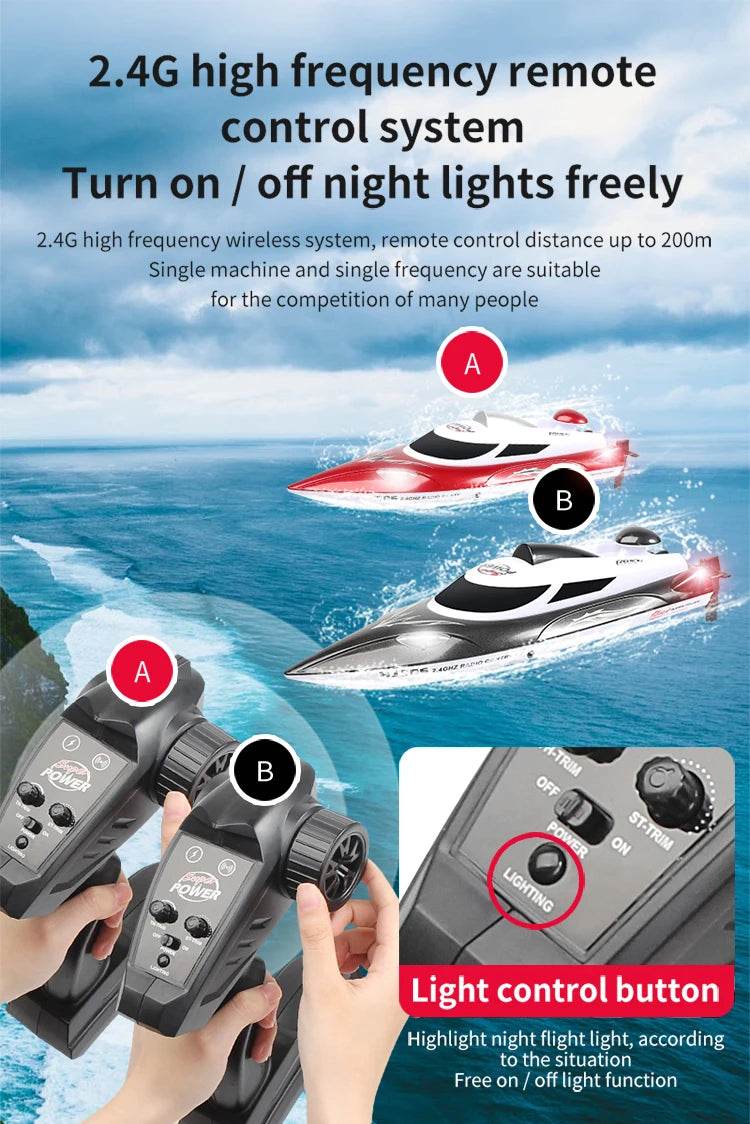 RC High-Speed Remote Control Speedboat with Night Light and Capsize Reset - Ideal Gift for Kids (Model HJ806) - ToylandEU