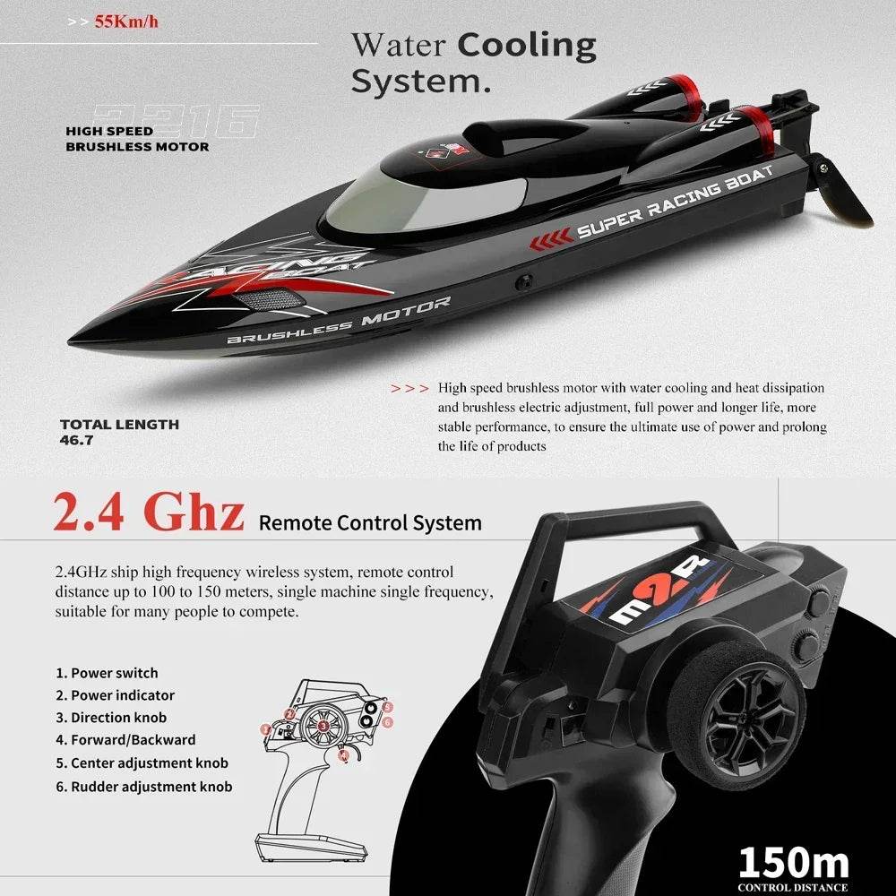 RC High-Speed WL916 RC Racing Boat - 55KM/H Brushless Speedboat with Dual Batteries for Adults - ToylandEU
