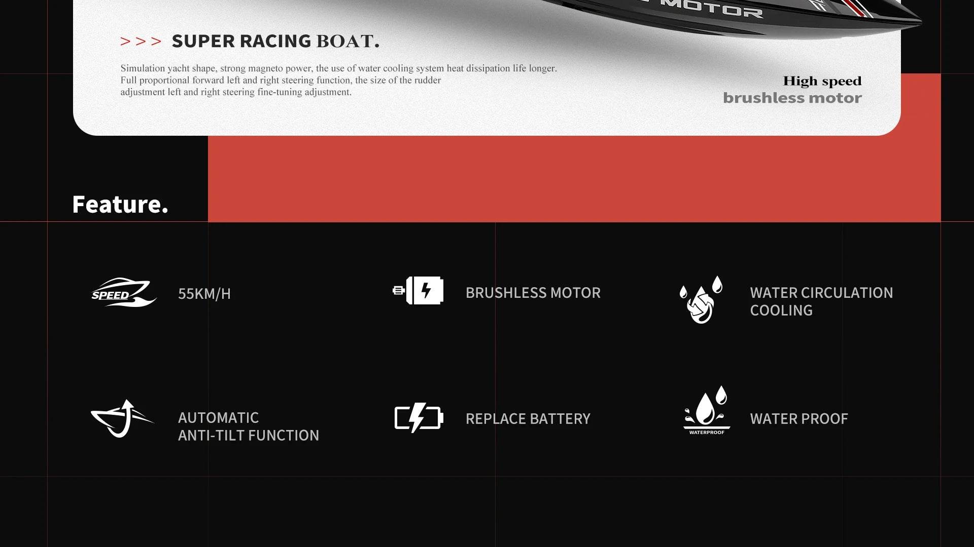 RC High-Speed WL916 RC Racing Boat - 55KM/H Brushless Speedboat with Dual Batteries for Adults - ToylandEU