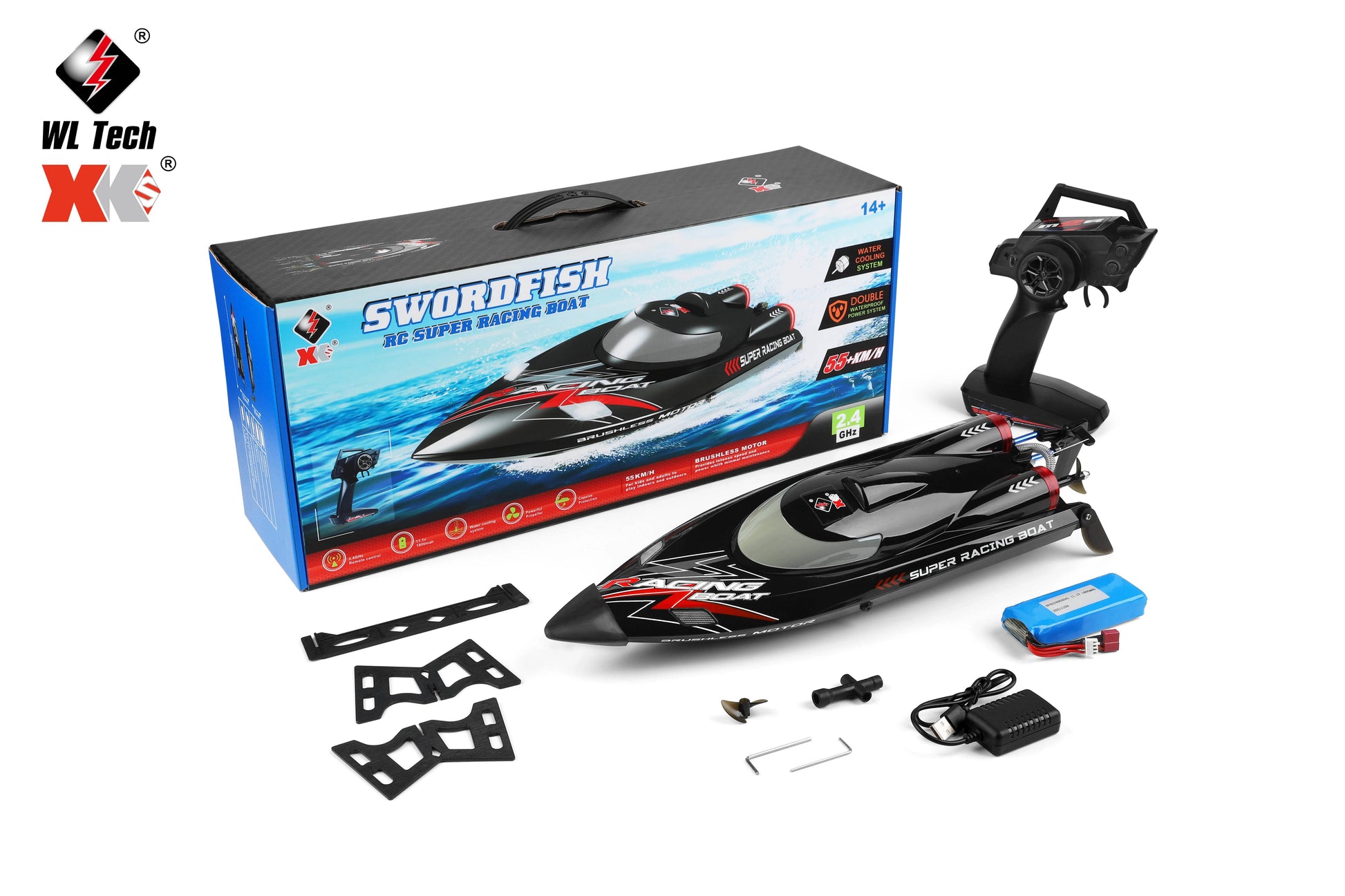RC High-Speed WL916 RC Racing Boat - 55KM/H Brushless Speedboat with Dual Batteries for Adults - ToylandEU