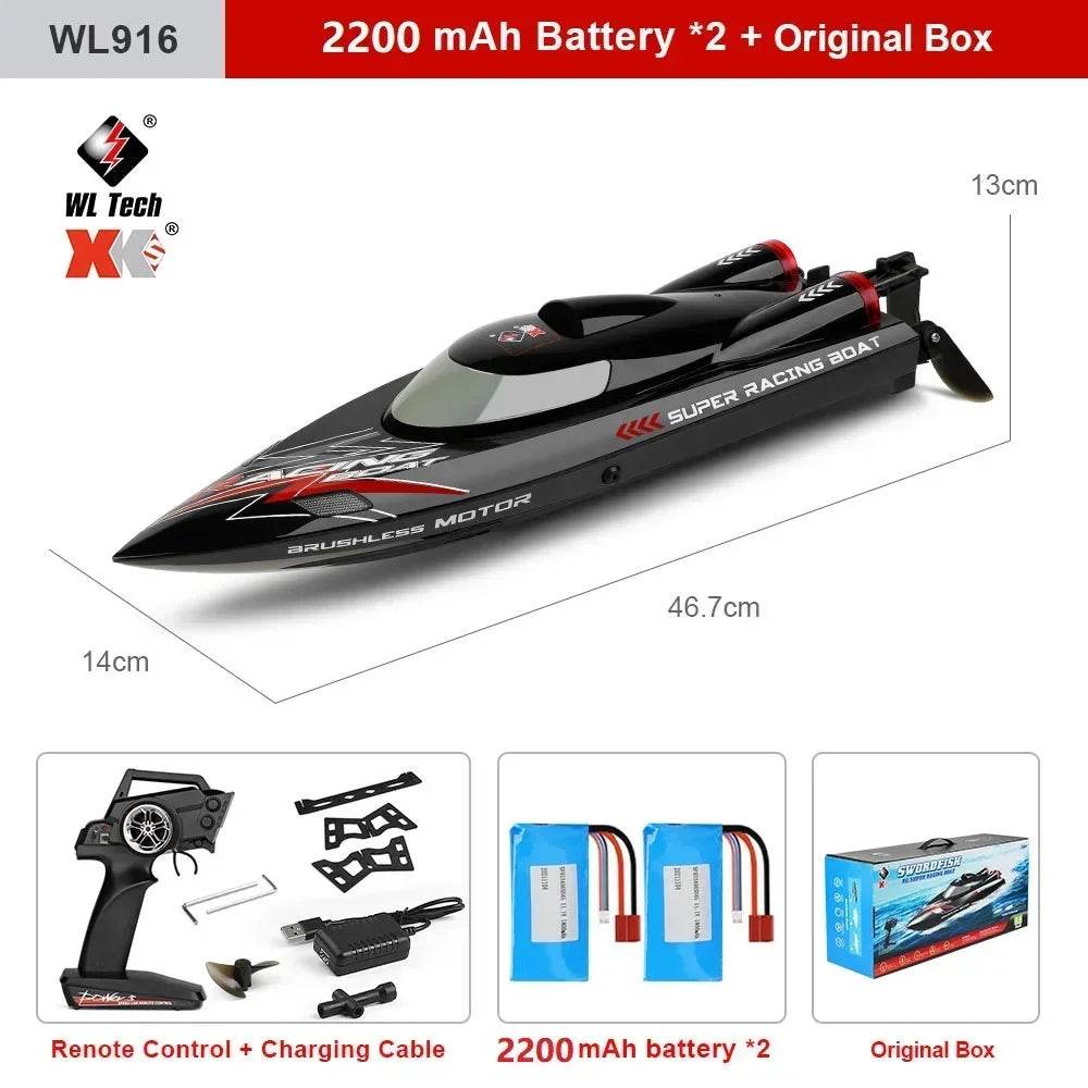 RC High-Speed WL916 RC Racing Boat - 55KM/H Brushless Speedboat with Dual Batteries for Adults - ToylandEU