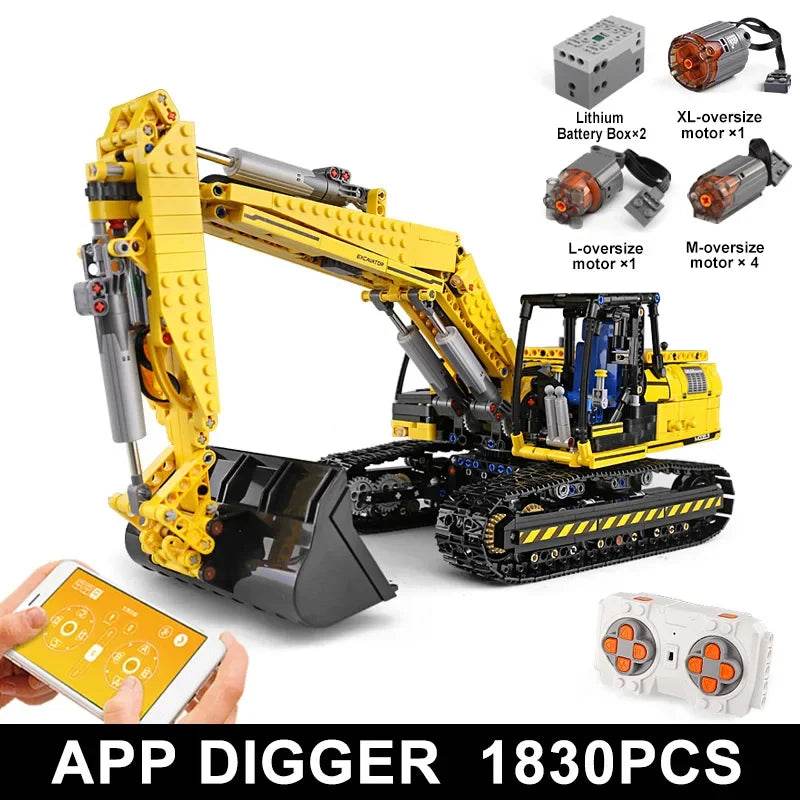 RC Innovative MOULD KING Remote Control Building Set: Crane, Excavator & Fire Truck - ToylandEU