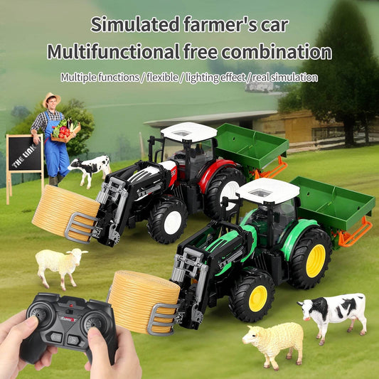 RC Interactive 1:24 Scale RC Farm Tractor Set with Trailer & Functioning Lights - ToylandEU