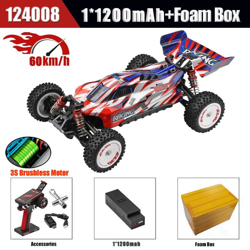 RC JIKEFUN 1/12 Scale 124008 High-Speed RC Off-Road Car - 2000mAh 60km/h Brushless Motor 4WD Remote Control Drift Vehicle for Adults - ToylandEU