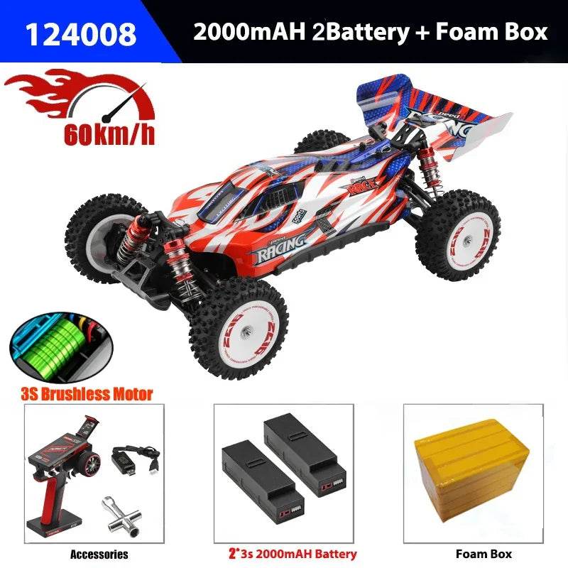 RC JIKEFUN 1/12 Scale 124008 High-Speed RC Off-Road Car - 2000mAh 60km/h Brushless Motor 4WD Remote Control Drift Vehicle for Adults - ToylandEU