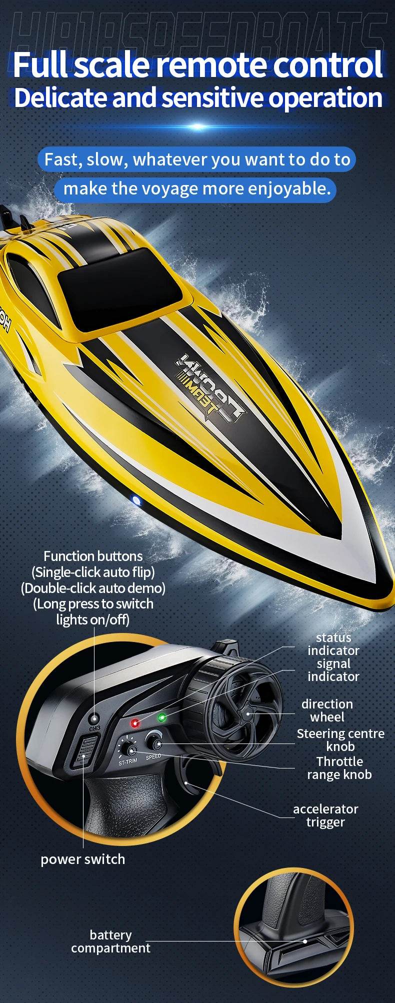 RC JJRC Hj818 High-Speed Remote-Control Electric Speedboat for Kids - Waterproof Competitive Racing Toy - ToylandEU