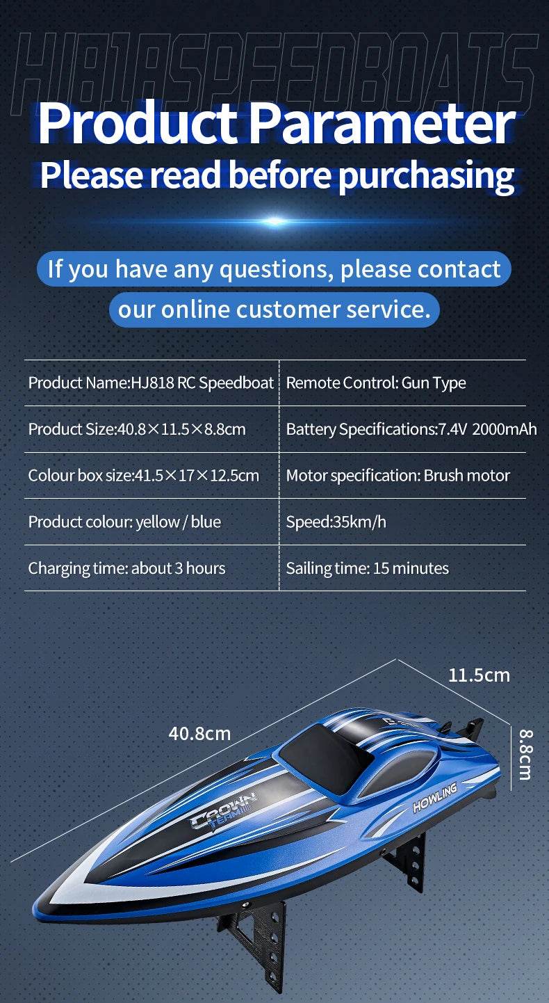 RC JJRC Hj818 High-Speed Remote-Control Electric Speedboat for Kids - Waterproof Competitive Racing Toy - ToylandEU