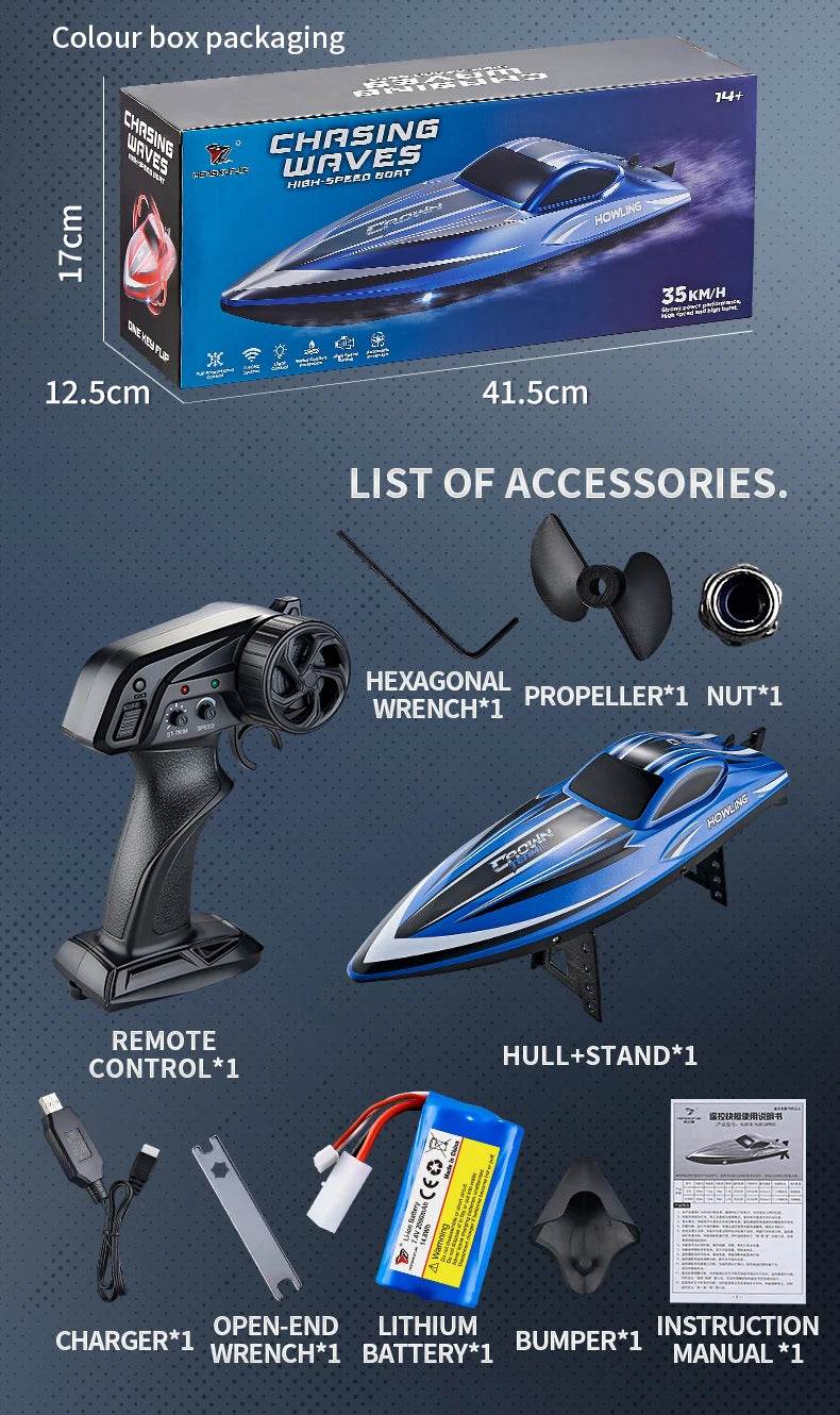 RC JJRC Hj818 High-Speed Remote-Control Electric Speedboat for Kids - Waterproof Competitive Racing Toy - ToylandEU