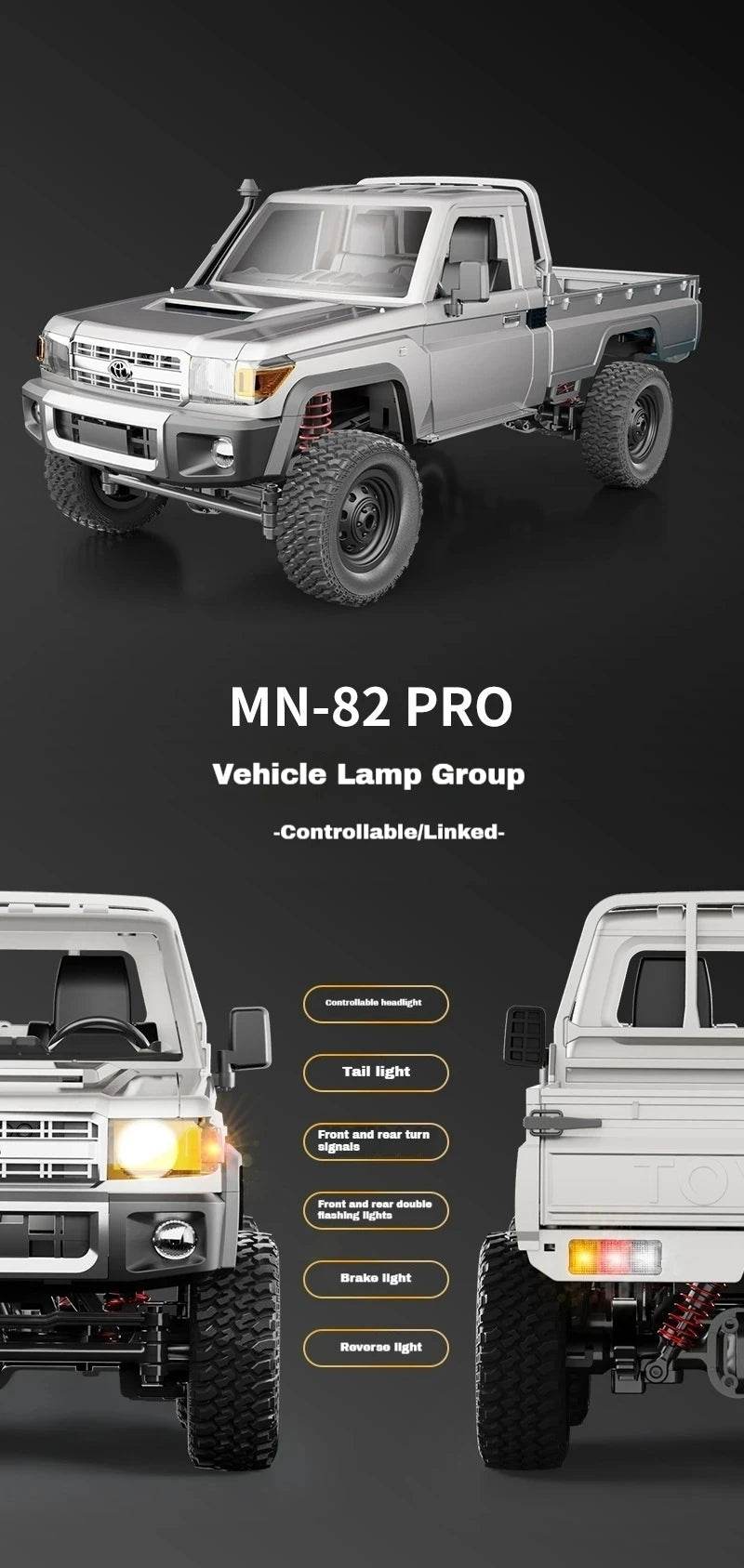 RC JJRC MN82 1:12 Scale 4x4 Remote Control Pickup Truck with LED Lights - Simulation Model for Kids & Hobbyists - ToylandEU