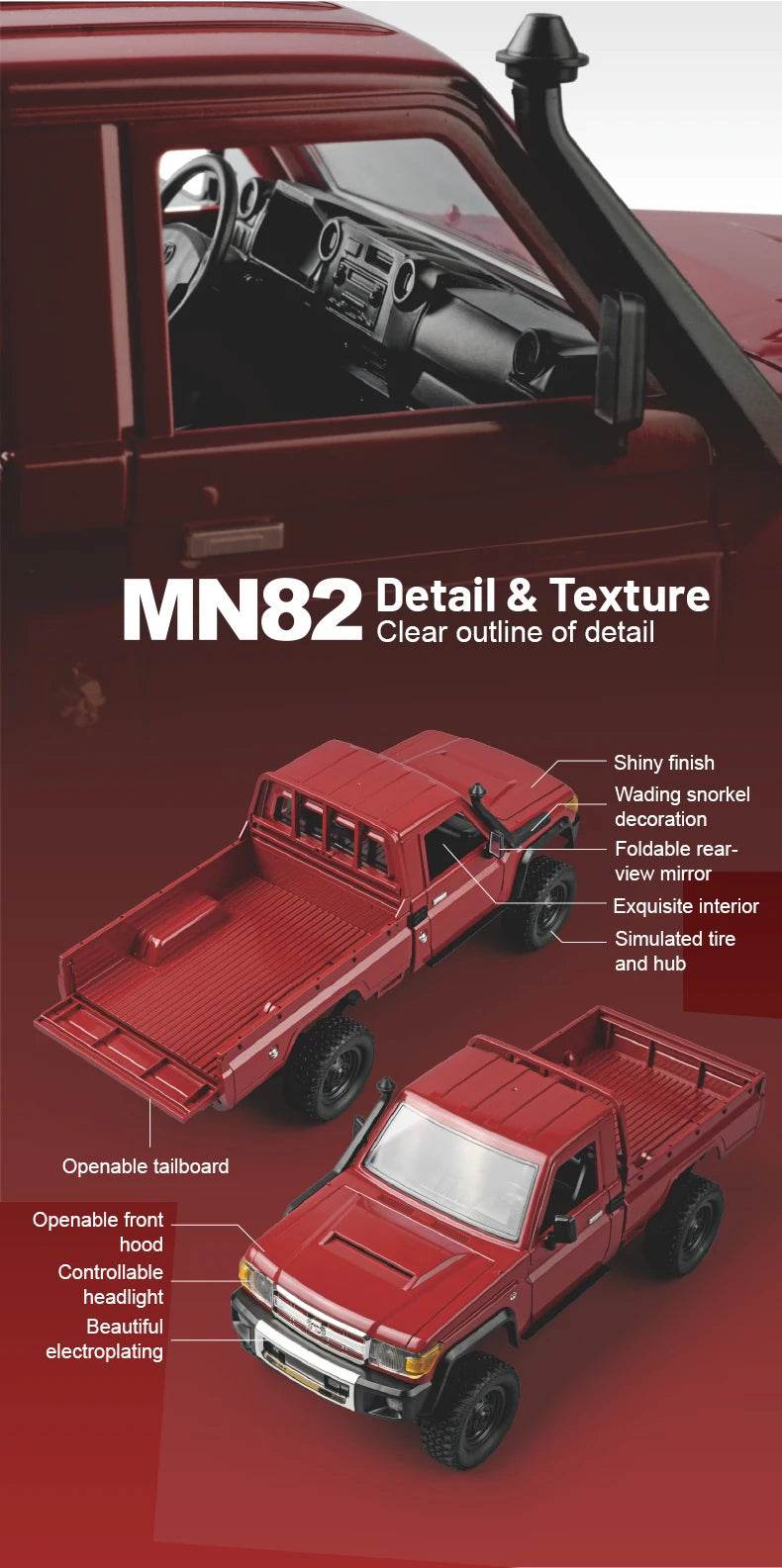 RC JJRC MN82 1:12 Scale 4x4 Remote Control Pickup Truck with LED Lights - Simulation Model for Kids & Hobbyists - ToylandEU