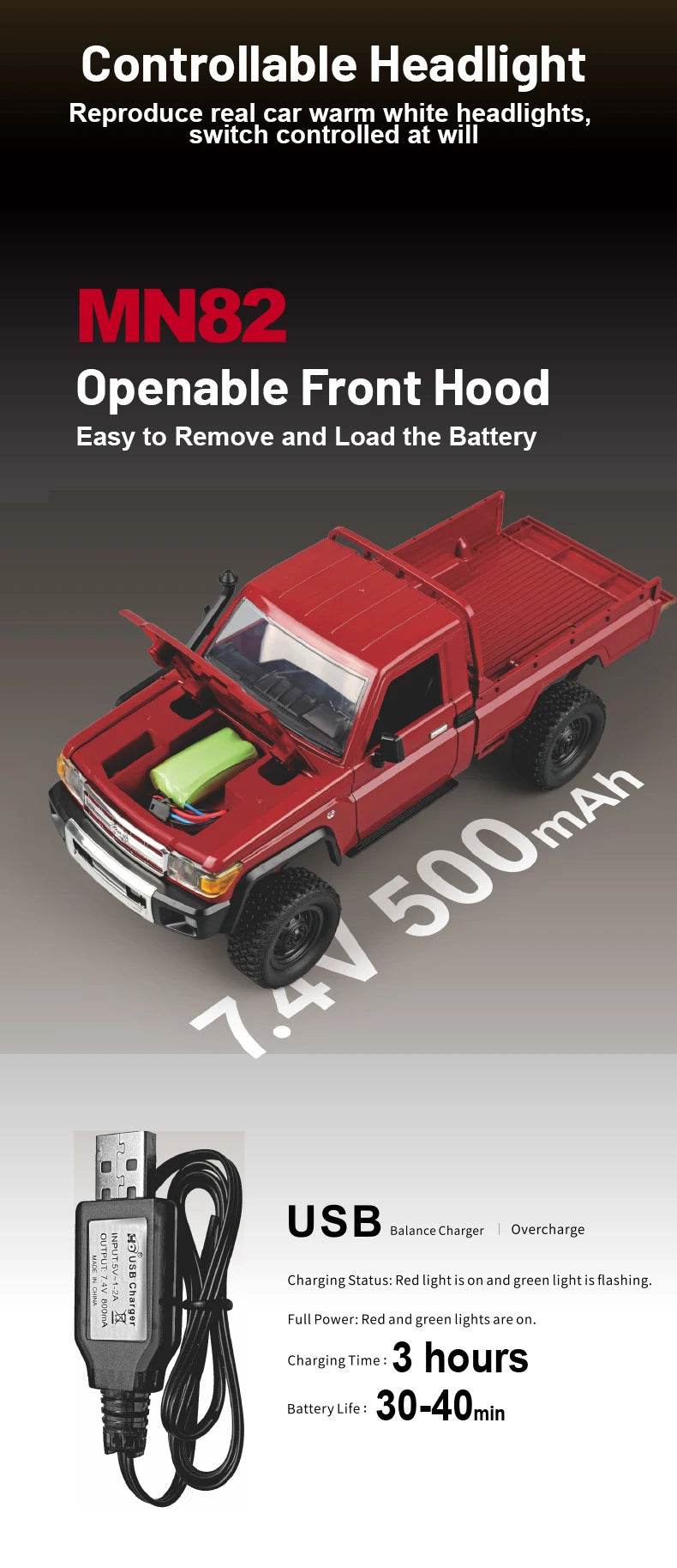 RC JJRC MN82 1:12 Scale 4x4 Remote Control Pickup Truck with LED Lights - Simulation Model for Kids & Hobbyists - ToylandEU