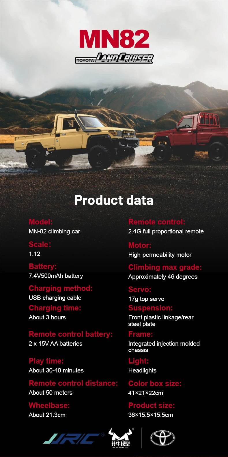 RC JJRC MN82 1:12 Scale 4x4 Remote Control Pickup Truck with LED Lights - Simulation Model for Kids & Hobbyists - ToylandEU