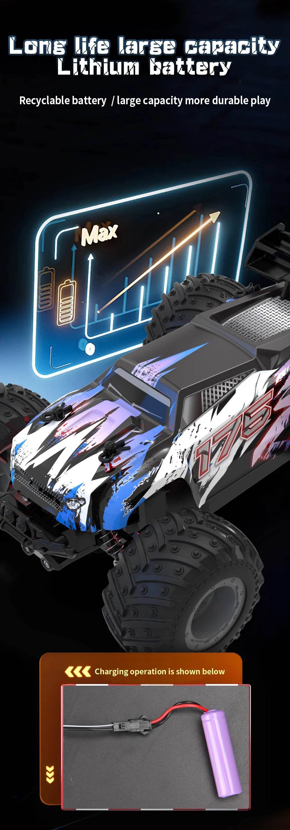 RC JJRC Q175 2.4GHz Dual Motor Remote Control Off-Road Truck with LED Lights - 1:18 Scale Children's RC Car - ToylandEU