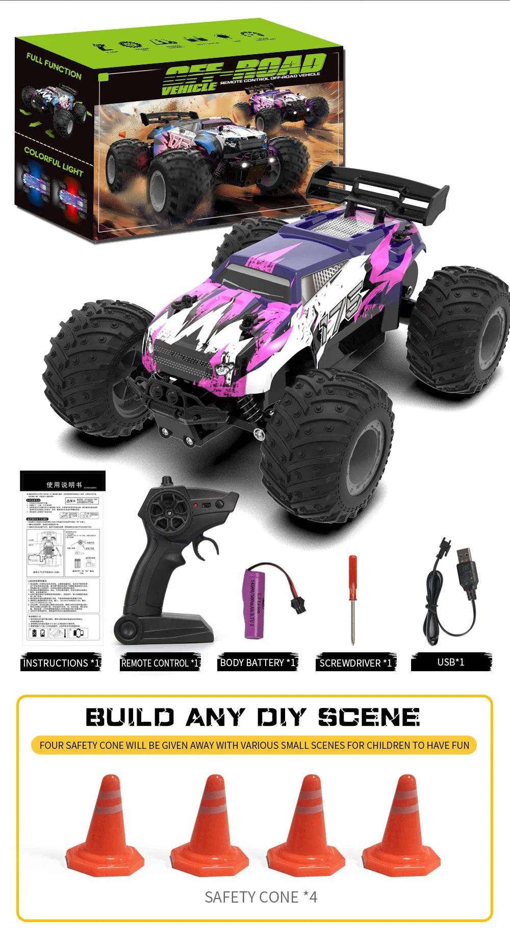 RC JJRC Q175 2.4GHz Dual Motor Remote Control Off-Road Truck with LED Lights - 1:18 Scale Children's RC Car - ToylandEU