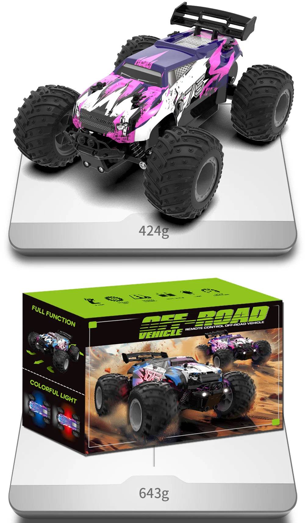 RC JJRC Q175 2.4GHz Dual Motor Remote Control Off-Road Truck with LED Lights - 1:18 Scale Children's RC Car - ToylandEU