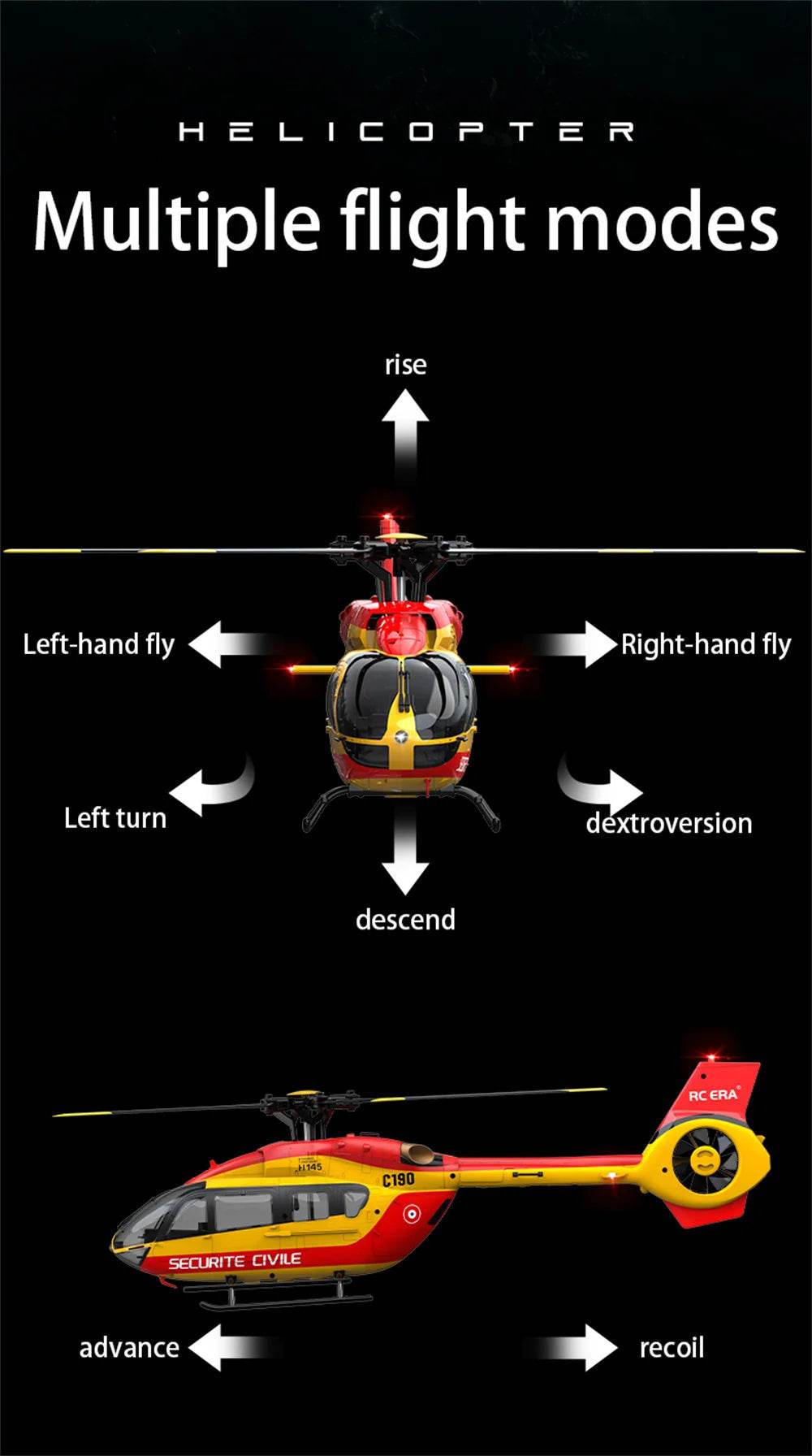 RC JJRC RC Helicopter C190 1:30 Scale 2.4G 6CH with Gyro & Optical Flow, Altitude Hold, RTF - ToylandEU