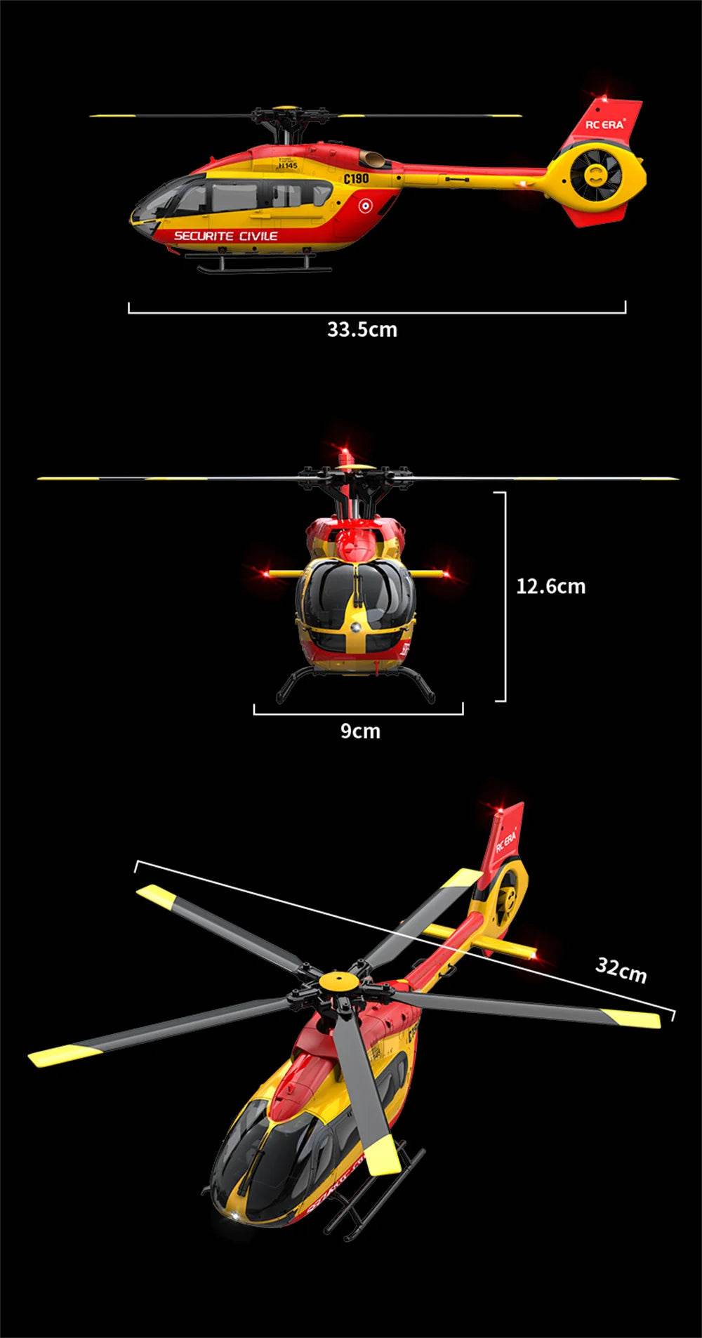RC JJRC RC Helicopter C190 1:30 Scale 2.4G 6CH with Gyro & Optical Flow, Altitude Hold, RTF - ToylandEU