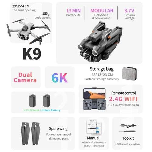RC K9 Pro 4K Dual Camera RC Drone with Optical Flow & Smart Features - ToylandEU